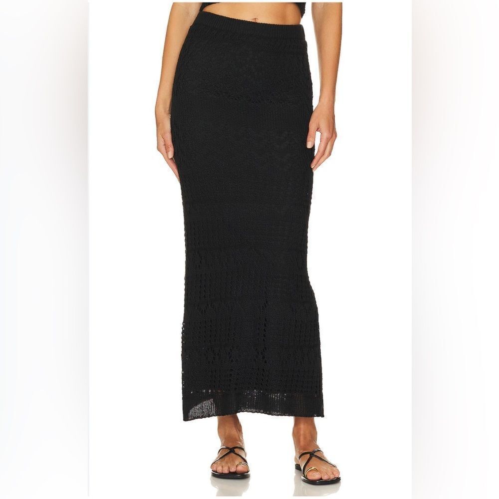 Minnie Rose Classic Black Knit crochet Maxi skirt for bohemian style. NWT M